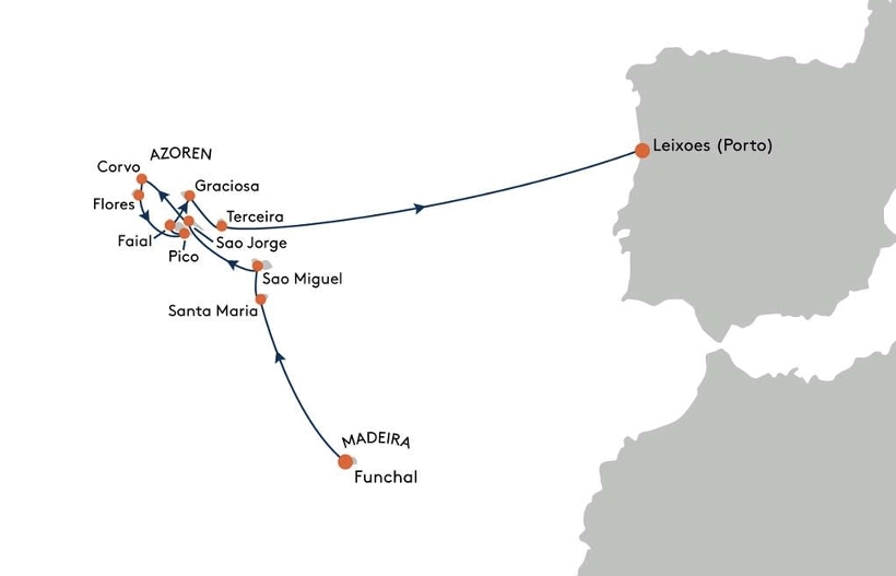 Die geplante Route auf den Azoren
