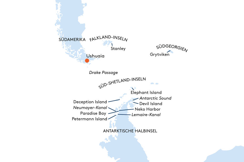 Die geplante Antarktis-Route mit der MS HANSEATIC inspiration