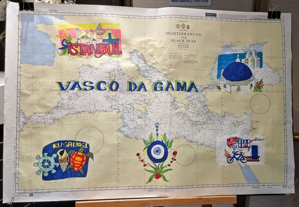 Die Seekarte von einer Kreuzfahrt mit der Vasco da Gama im Mittelmeer